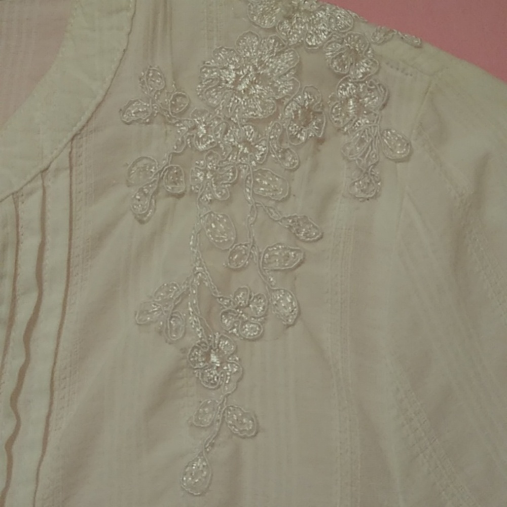 Krazy Kat 100% Cotton White Blouse Front Pintucks Appliques - Picture 14 of 15